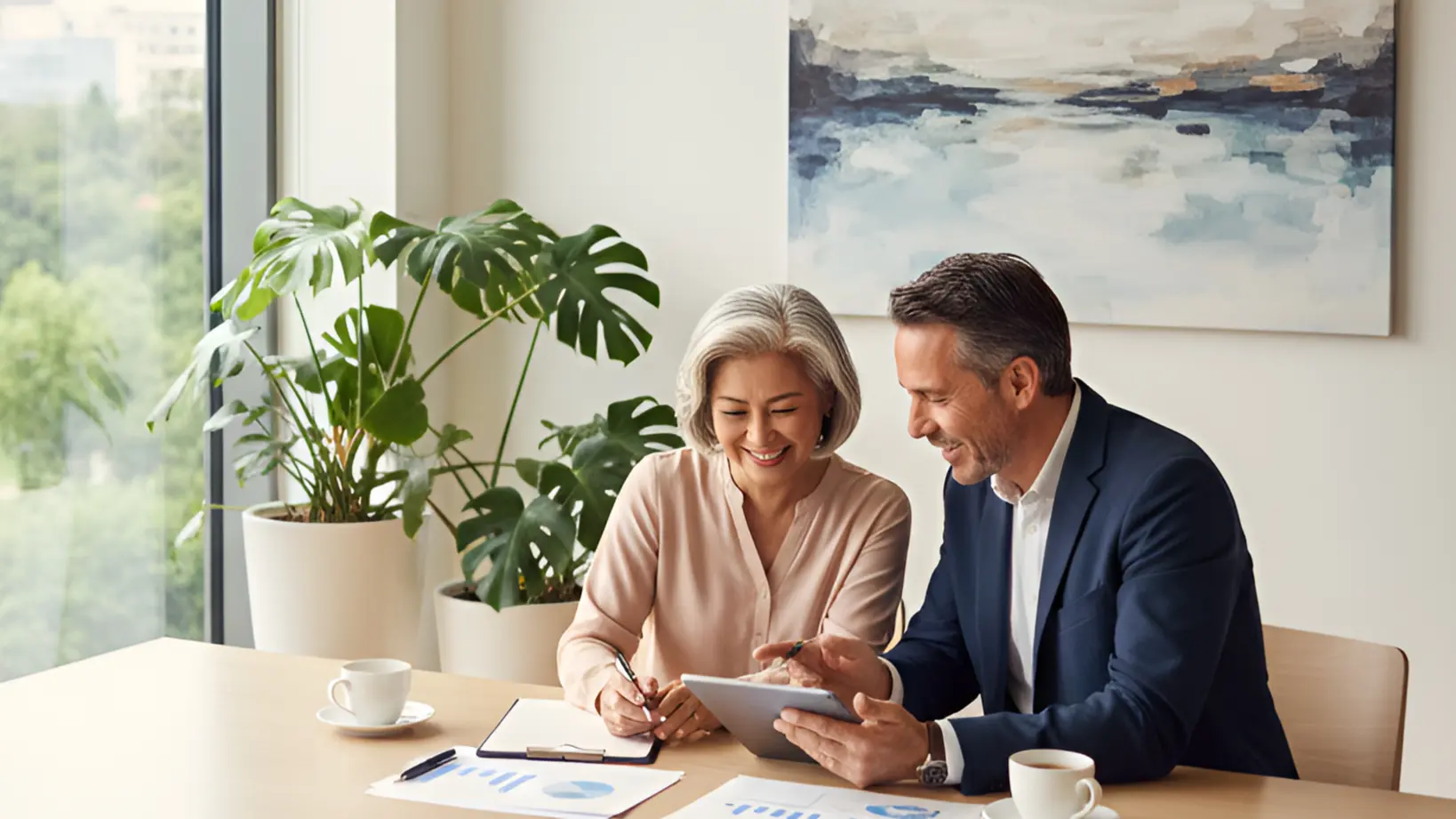 Seniors meeting with a loan officer.