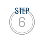A circular icon with the word "STEP" in blue above a large gray number 6, with part of the circle outlined in blue.