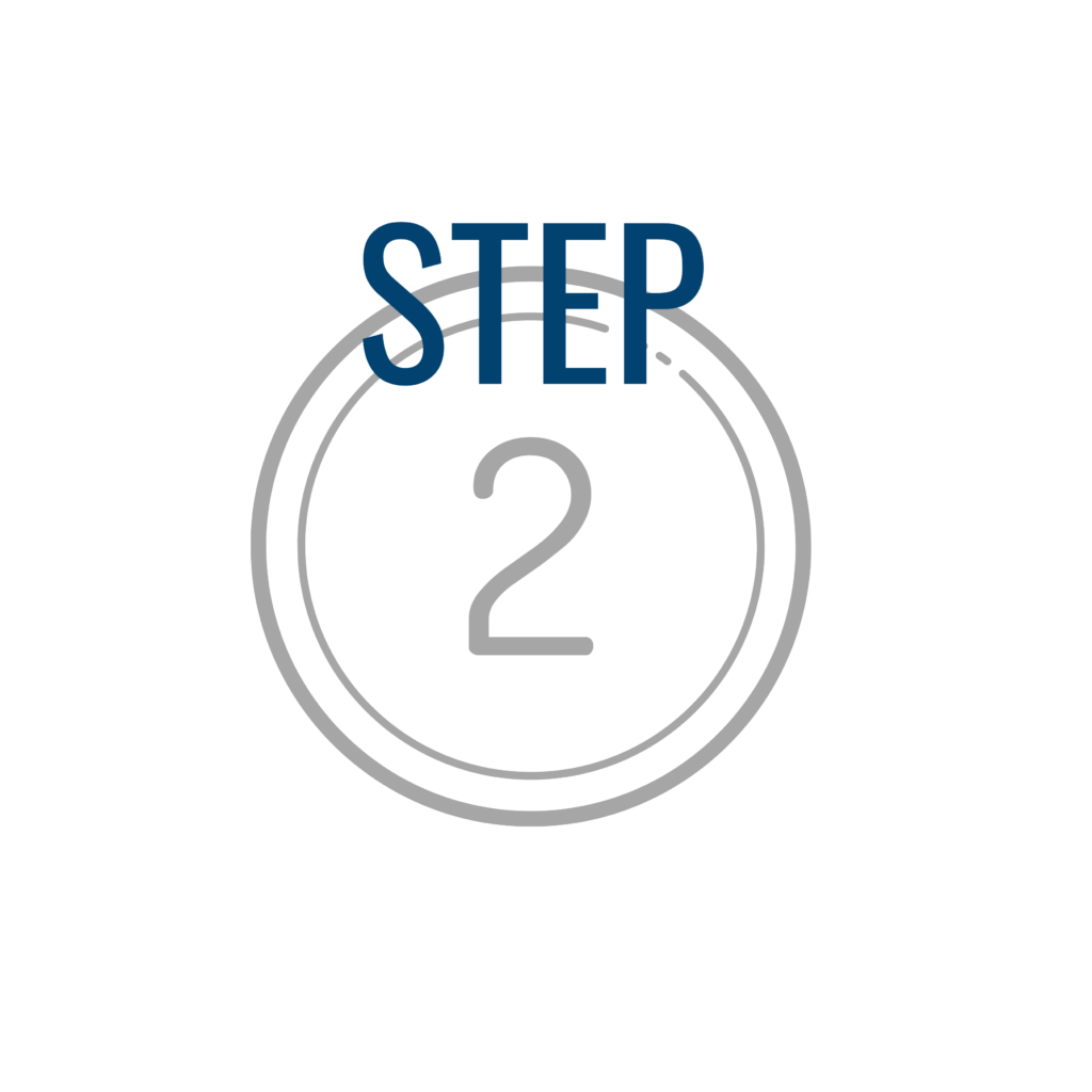 The image displays the words "STEP 2" with the number 2 inside a gray circular outline on a white background.